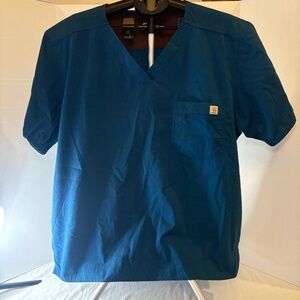 Mens XL Carhartt Ripstop Blue Utility Medical Uniform Work Scrub Top C15108